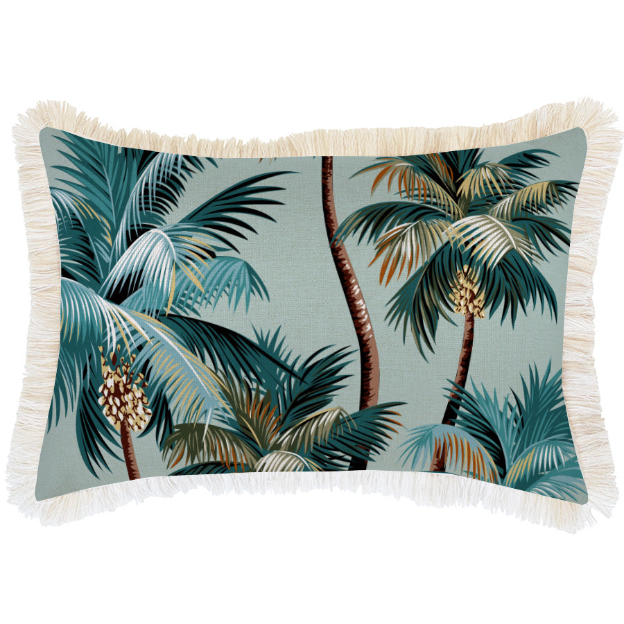 Cushion Cover - Coastal Fringe Natural - Palm Trees Seafoam - 35cm x 50cm