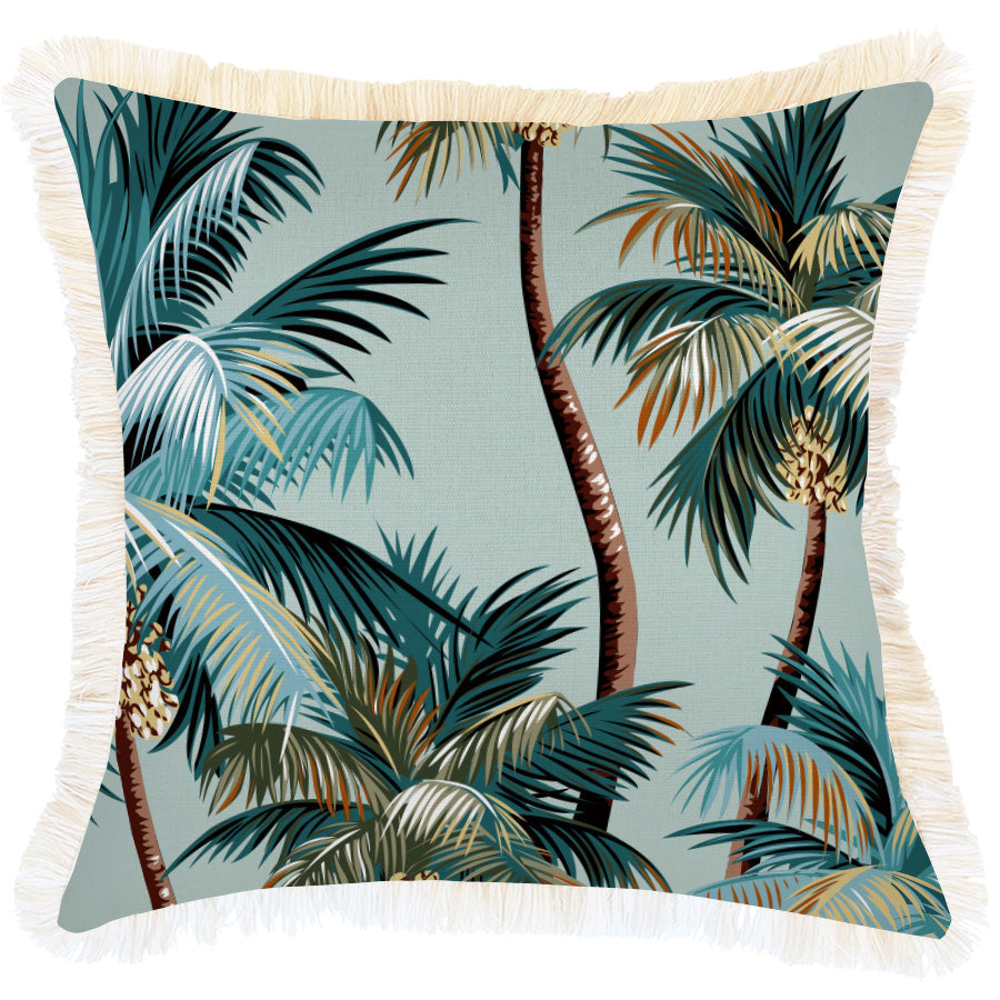Cushion Cover - Coastal Fringe - Palm Trees Seafoam - 45cm x 45cm