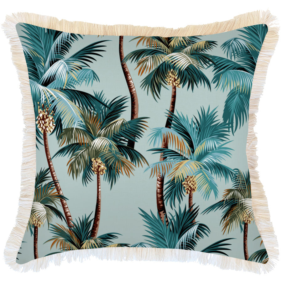 Cushion Cover - Coastal Fringe - Palm Trees Seafoam - 60cm x 60cm