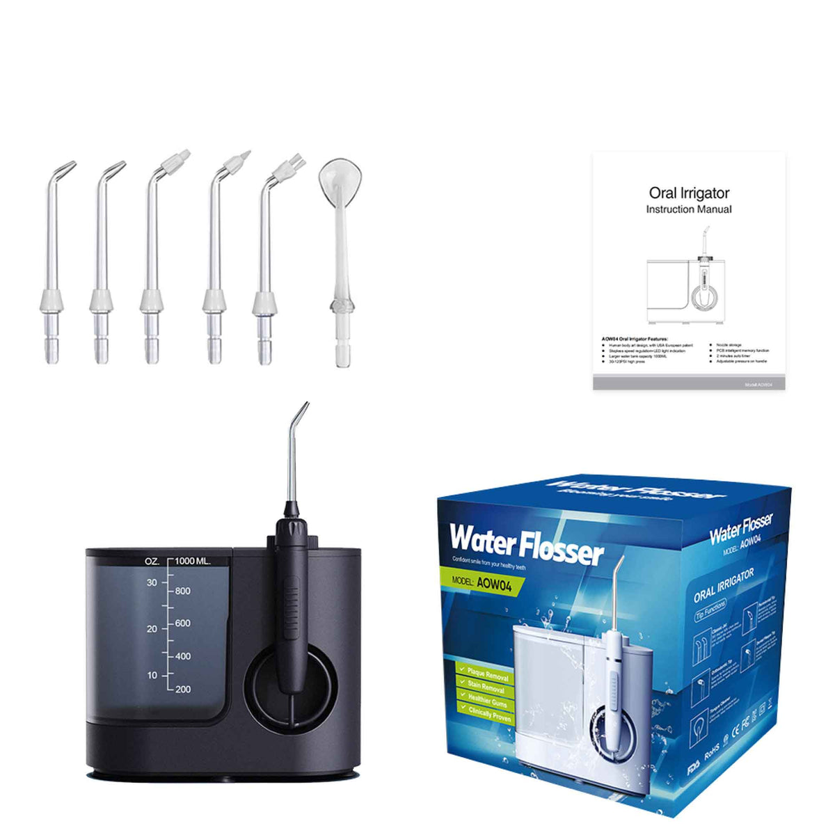 Orku 1000ml Water Flosser Electric Oral Irrigator - Adjustable Pressure Black