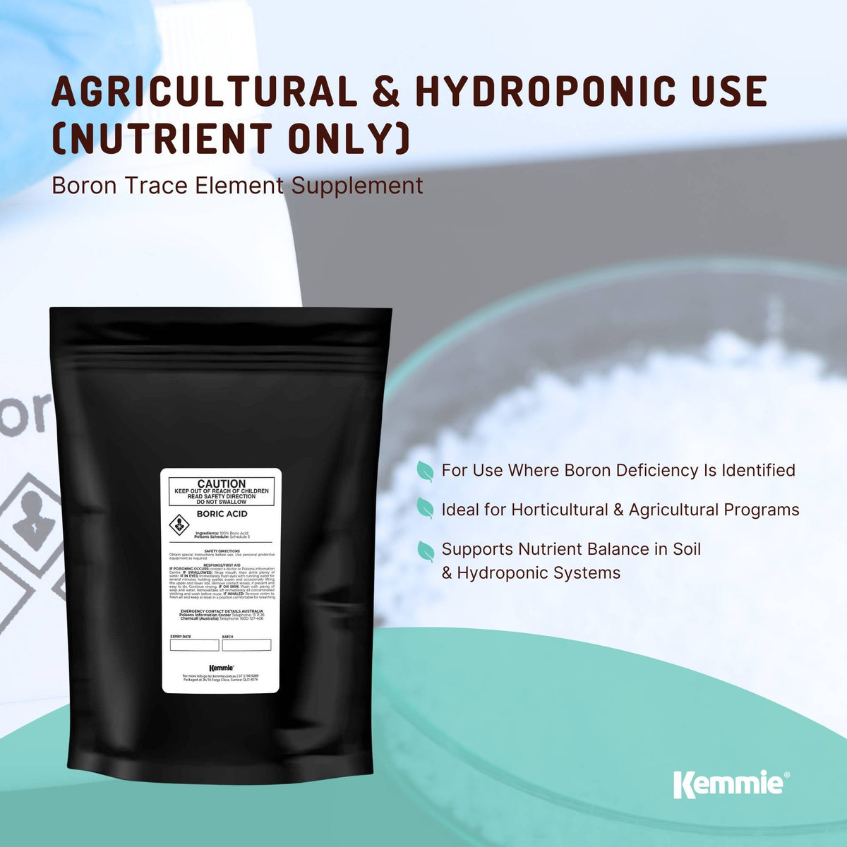 Kemmie 100g Boric Acid Powder 99.9% Pure - Soluble Orthoboric Acid H3BO3