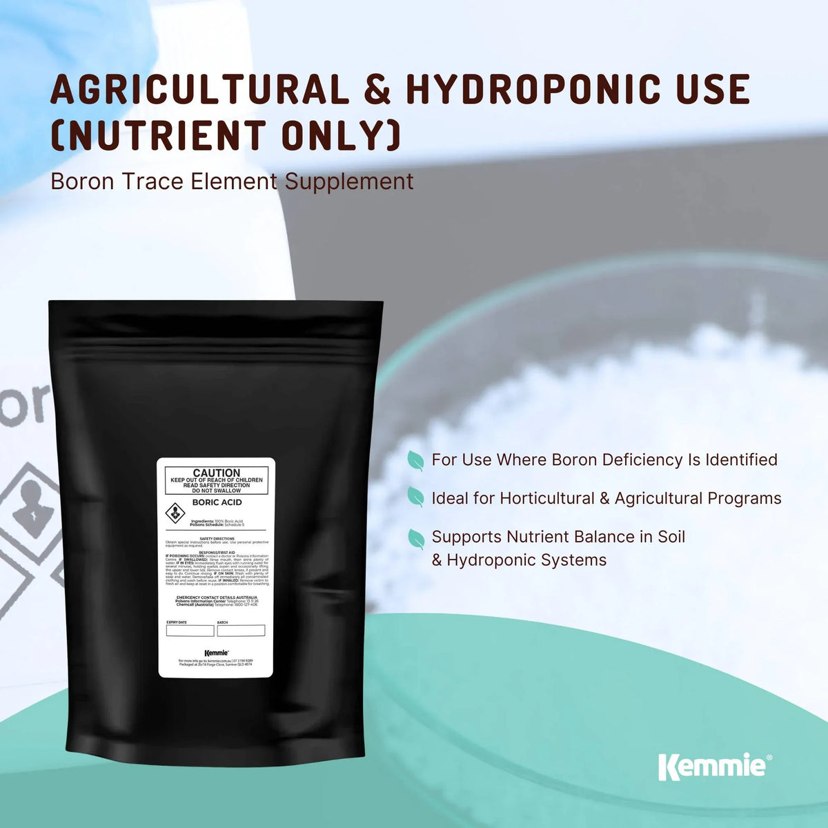 Kemmie 2Kg Boric Acid Powder 99.9% Pure - Soluble Orthoboric Acid H3BO3