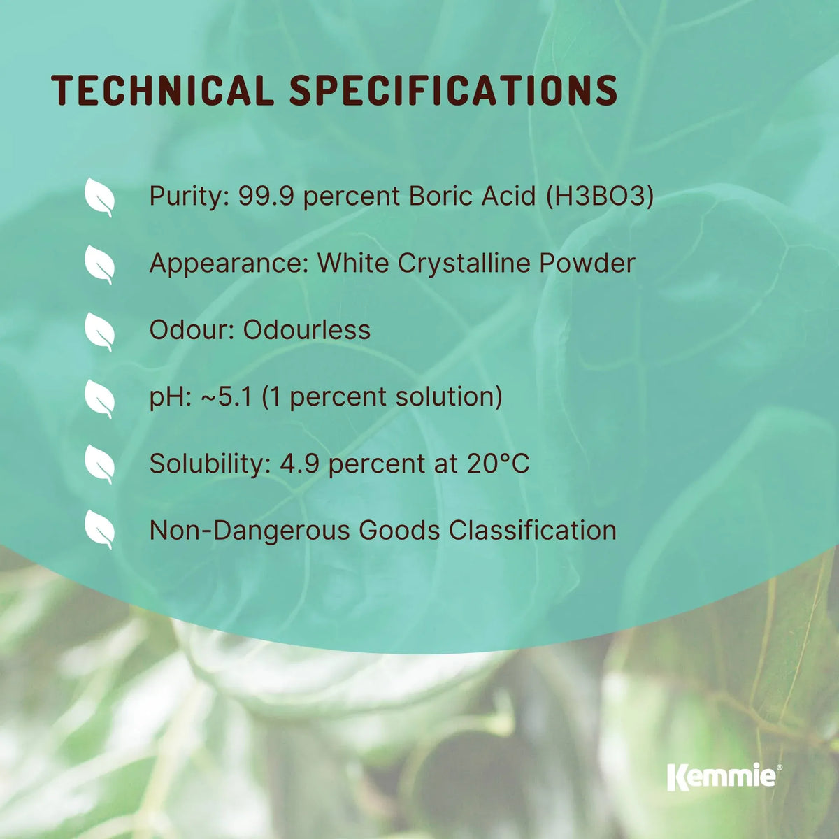 Kemmie 2Kg Boric Acid Powder 99.9% Pure - Soluble Orthoboric Acid H3BO3