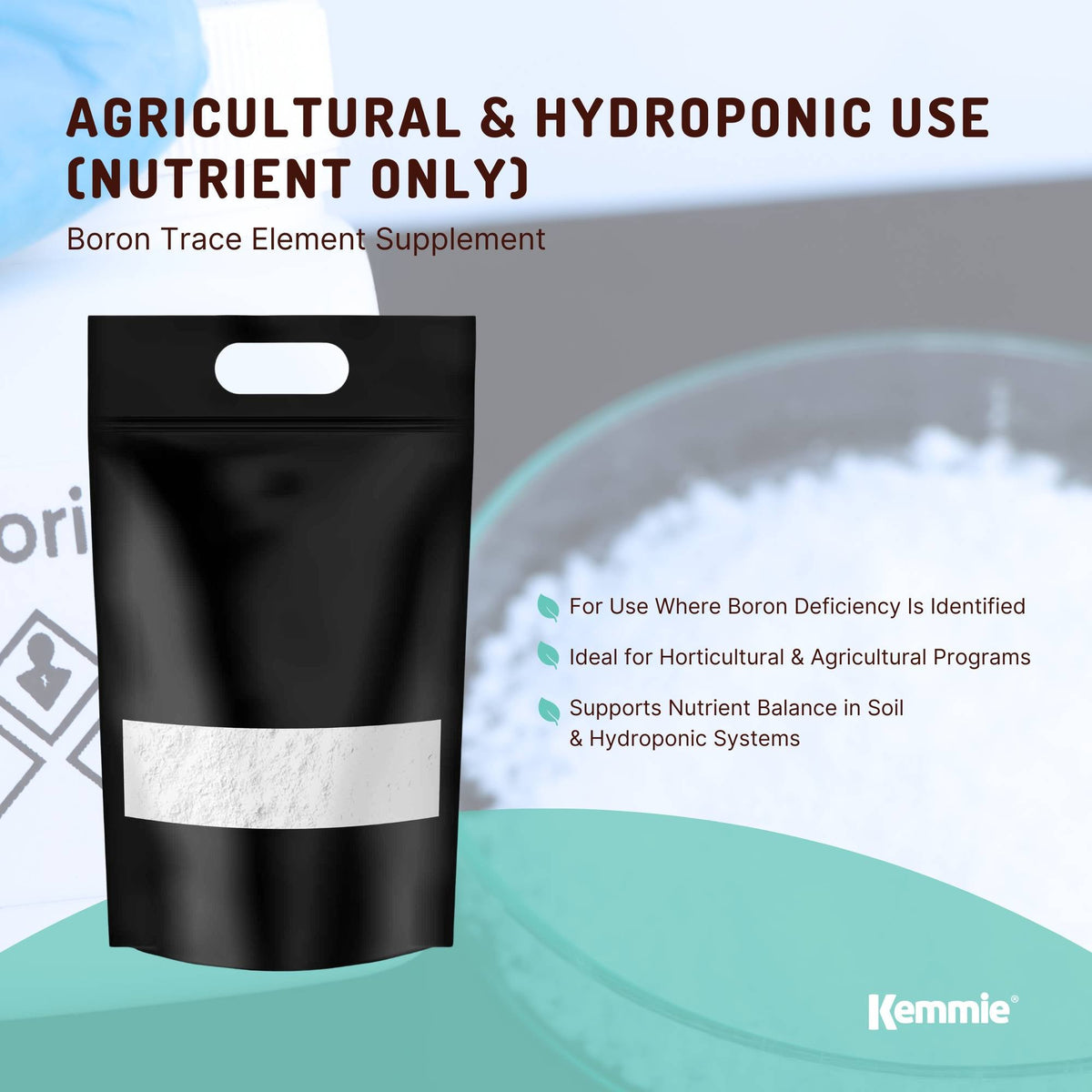 Kemmie 5Kg Boric Acid Powder 99.9% Pure - Soluble Orthoboric Acid H3BO3