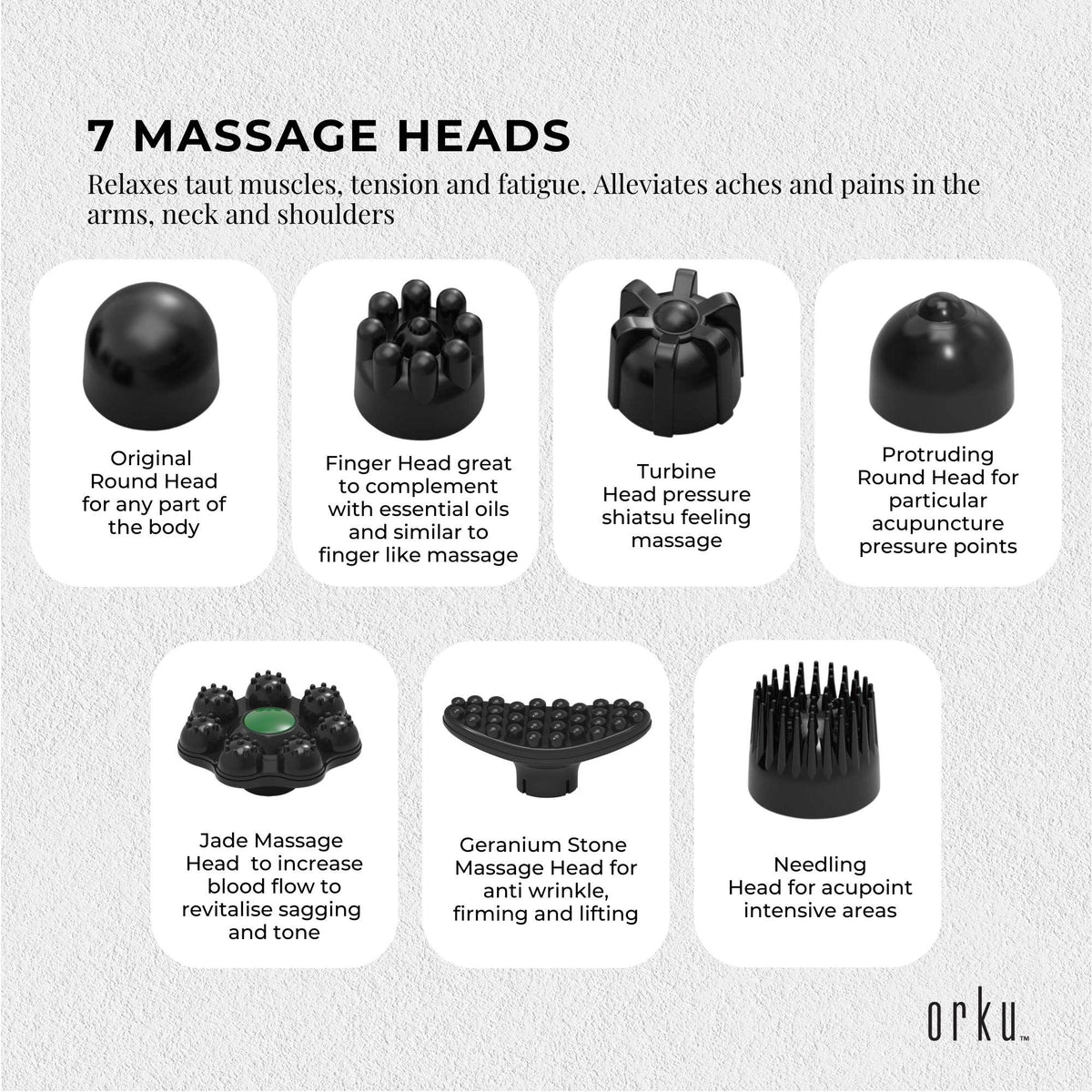 Orku Cordless Handheld Body Hammer Massager - Rechargeable 7 Massage Heads