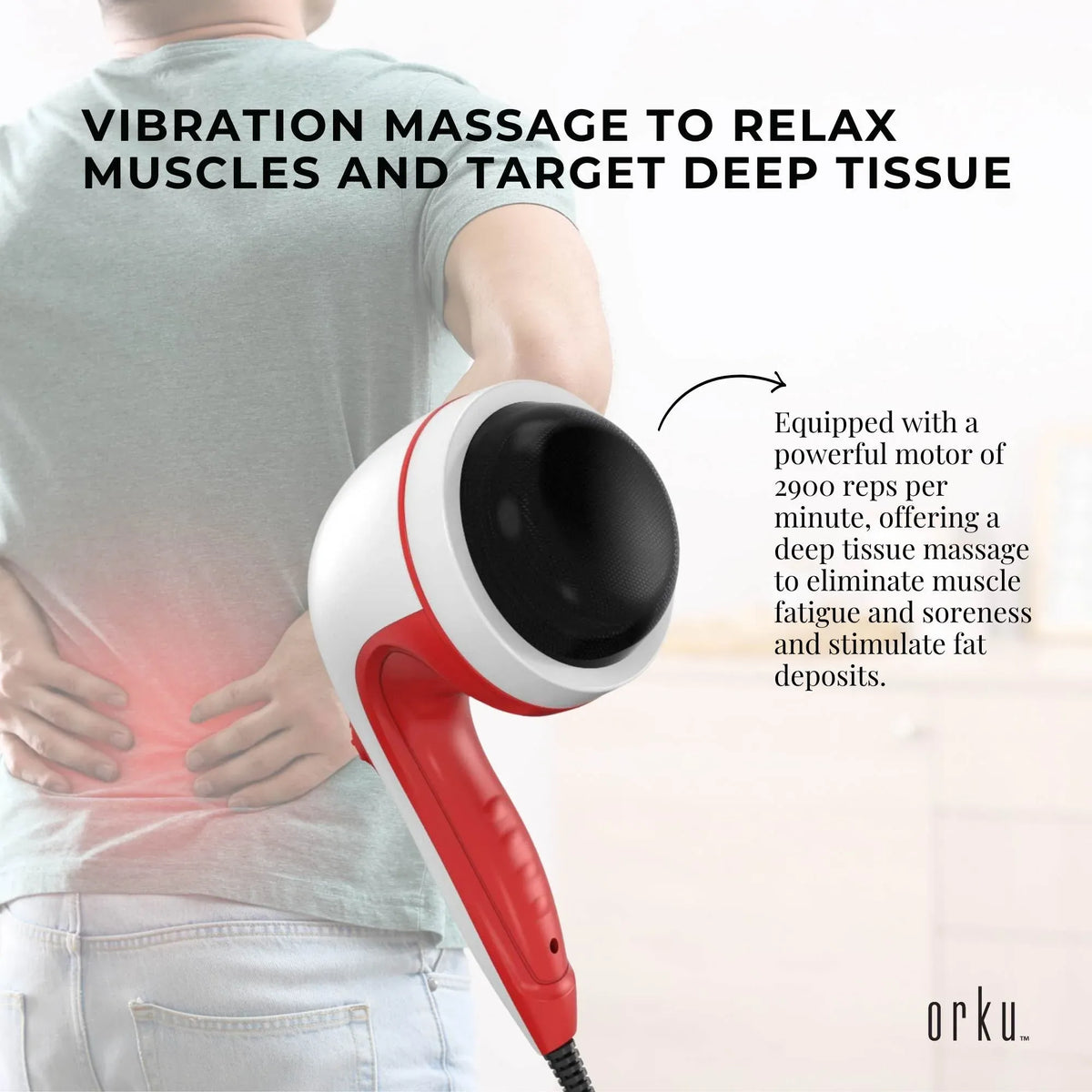 Orku Handheld Body Massager 4 Heads Adjustable Speed 28W Red