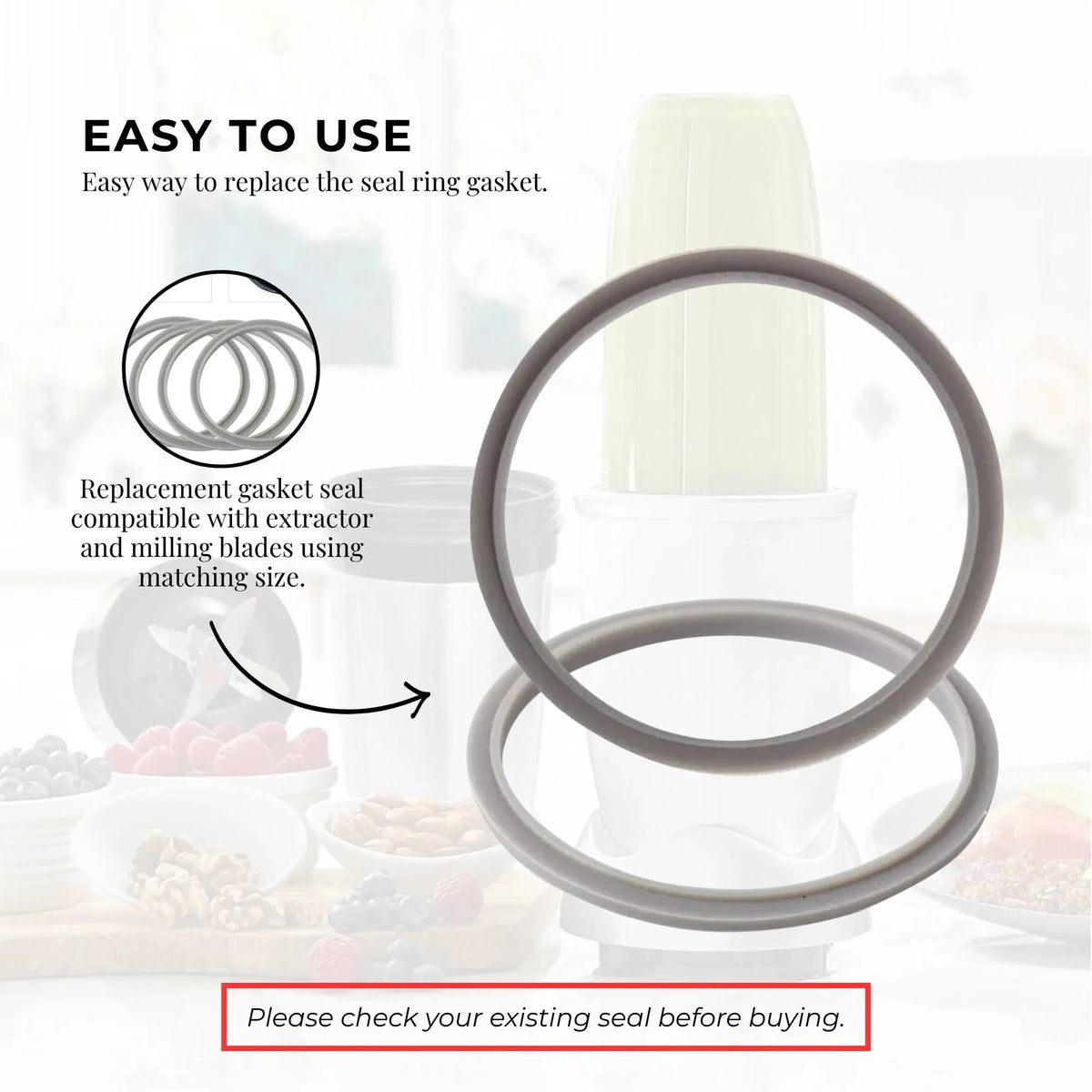 3x Grey Gasket Seal Ring Compatible with Nutribullet 600 900 1200W 90mm