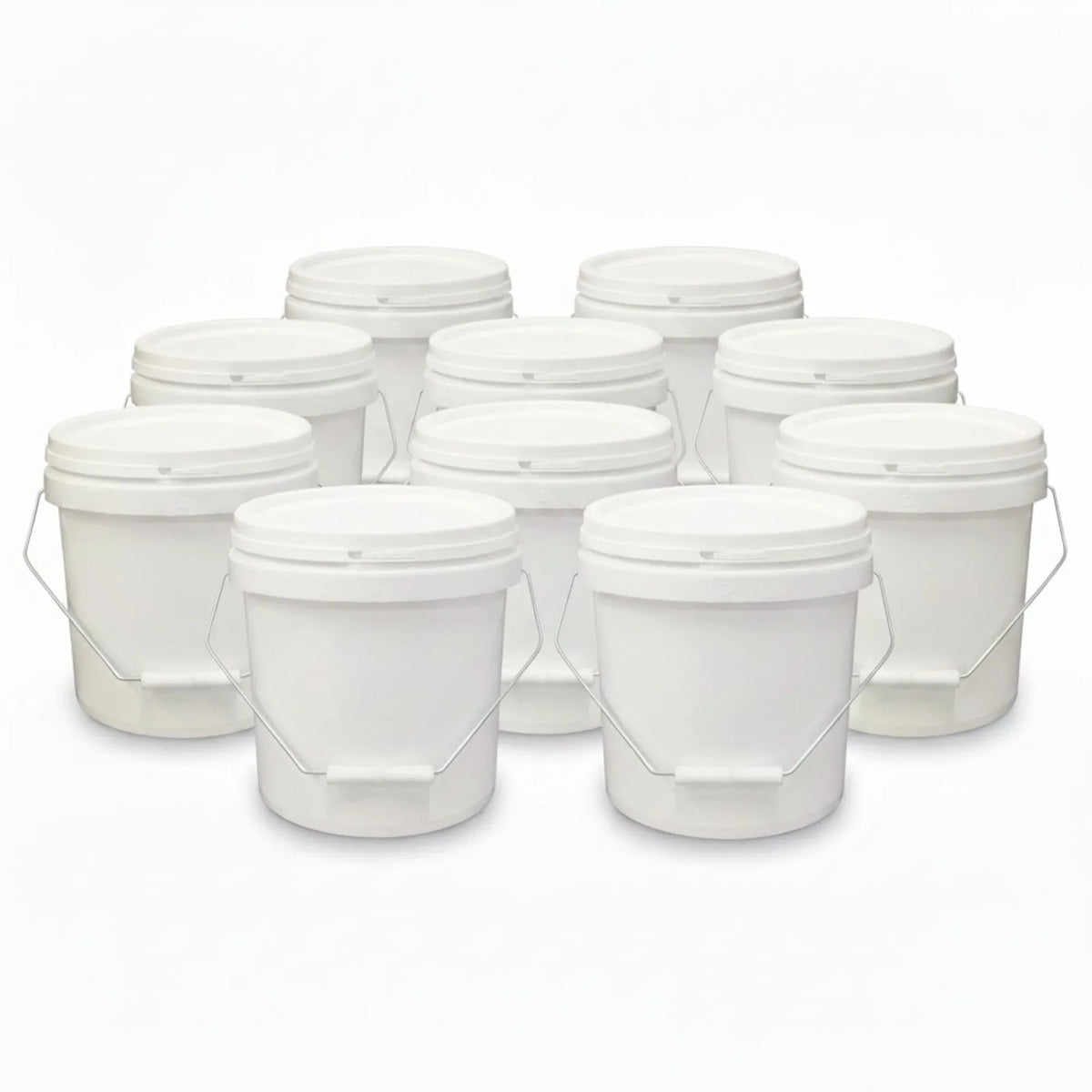 Kitchee Bulk 10x 10L Plastic Buckets + Lids - Empty White With Handle Large Pail