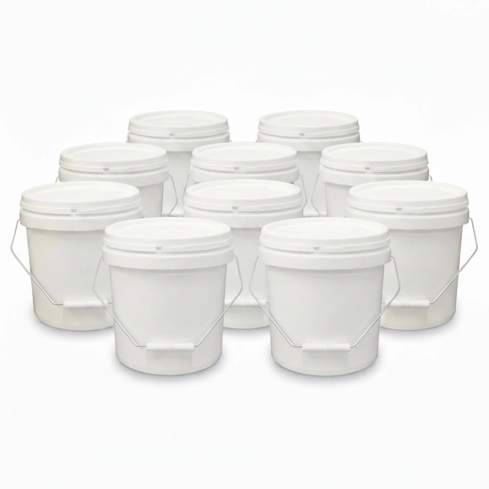 Kitchee Bulk 10x 10L Plastic Buckets + Lids - Empty White With Handle Large Pail