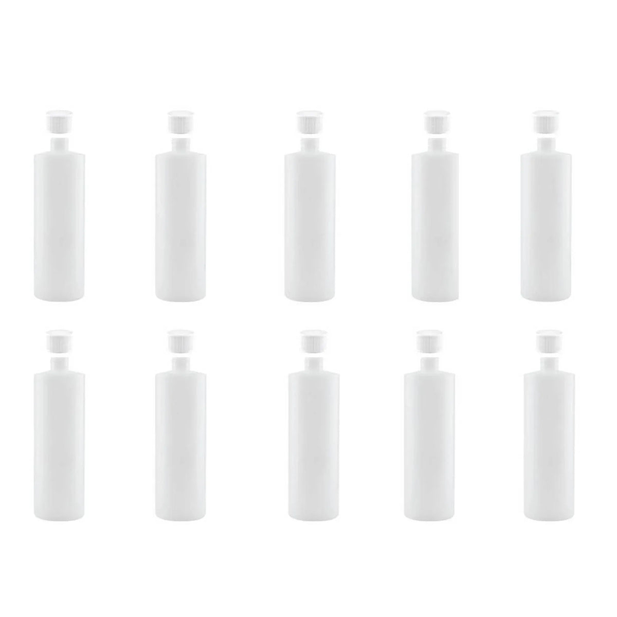 Kitchee 10x 500ml Natural HDPE Round Bottle + 28/410 Caps - Empty Plastic Food Storage