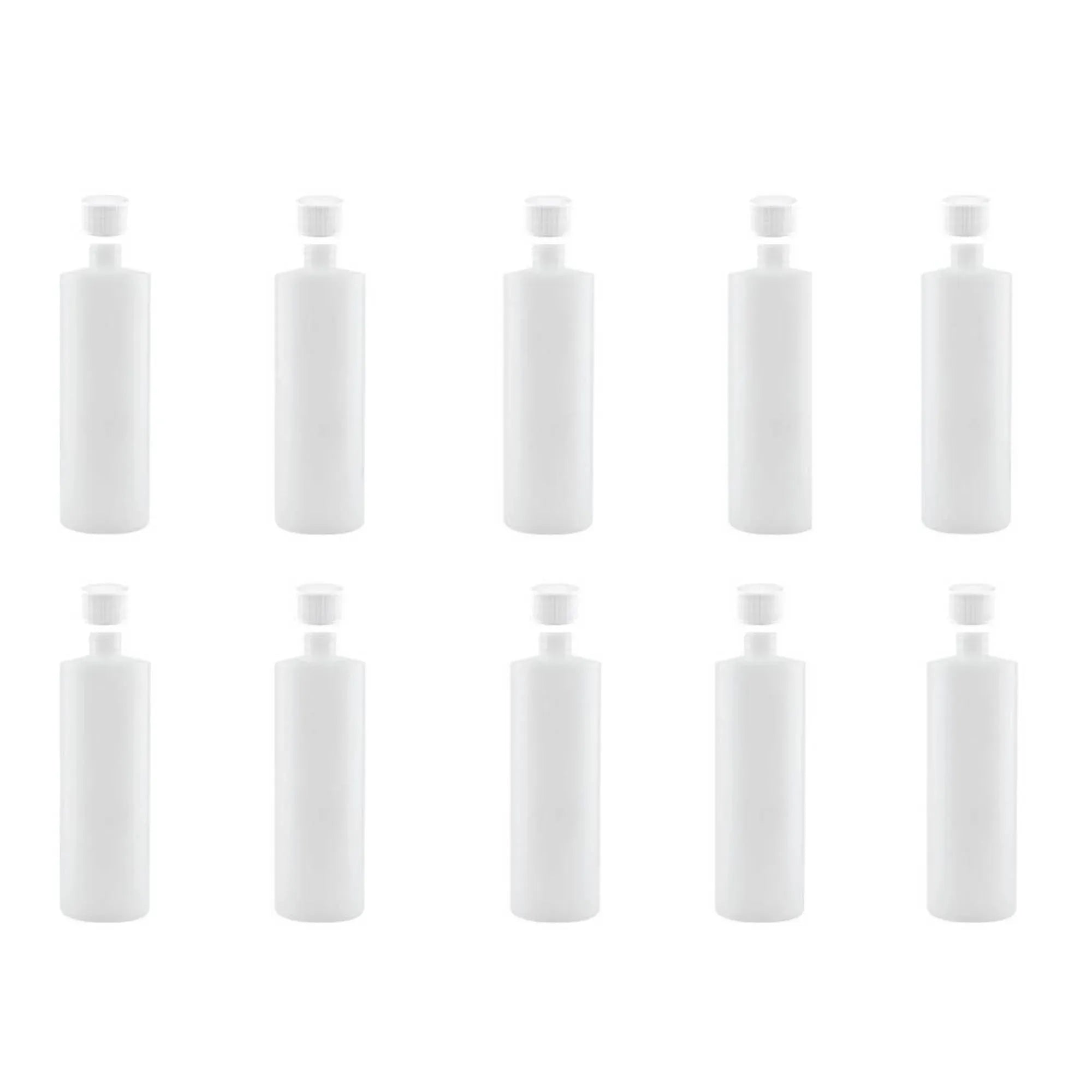Kitchee 10x 500ml Natural HDPE Round Bottle + 28/410 Caps - Empty Plastic Food Storage