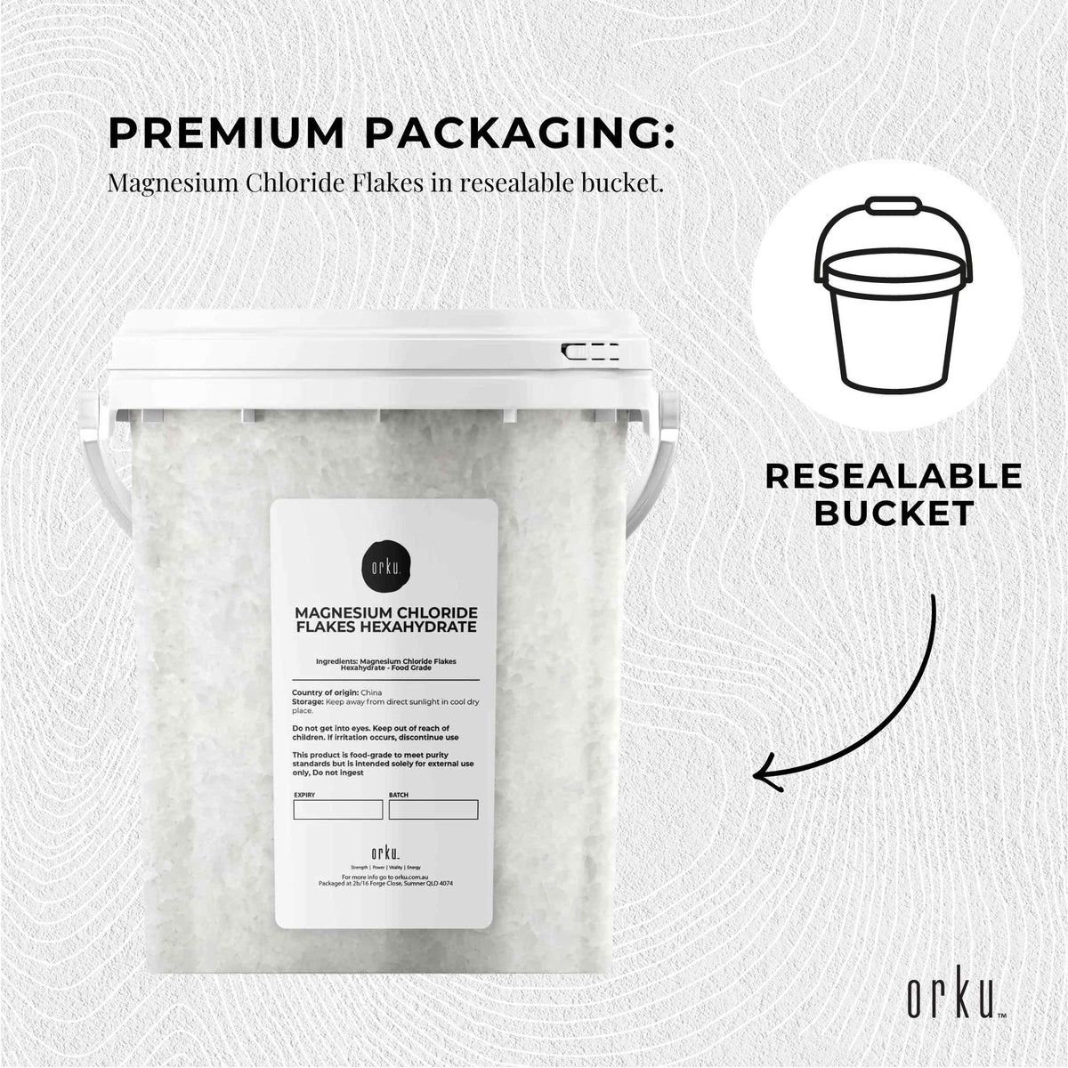Orku 800g Magnesium Chloride Flakes Hexahydrate Tub - FCC USP Spec Bath Salts