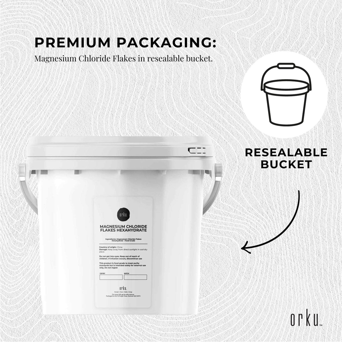 Orku 3.8Kg Magnesium Chloride Flakes Hexahydrate Tub - FCC USP Spec Bath Salts