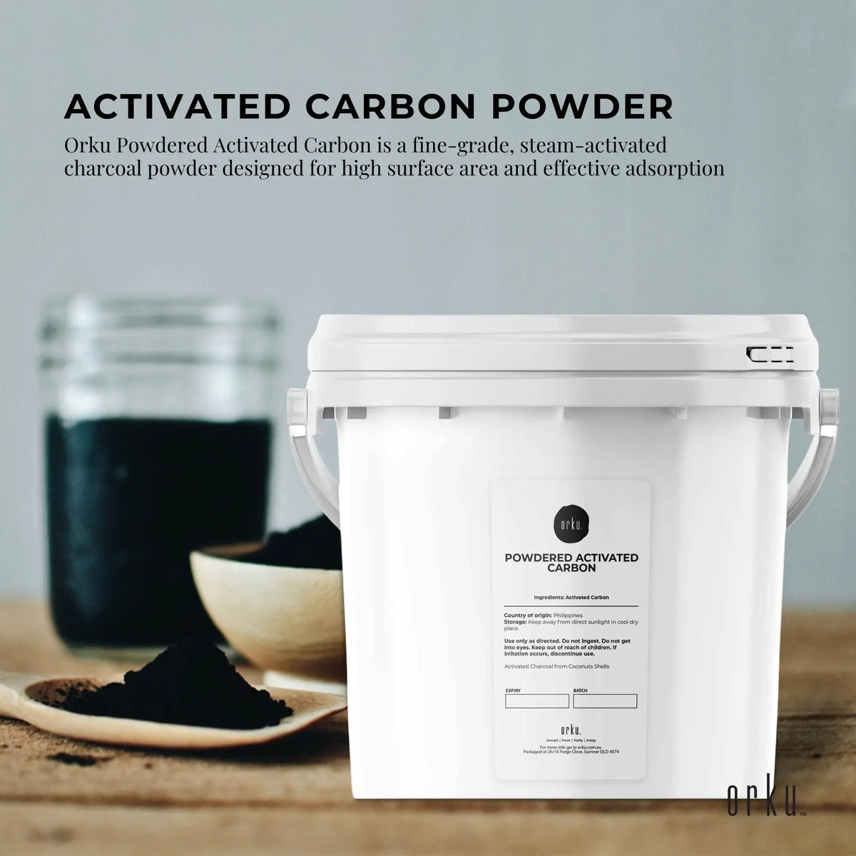 Orku 2.3Kg Activated Carbon Powder Coconut Charcoal Bucket - Water Filtration