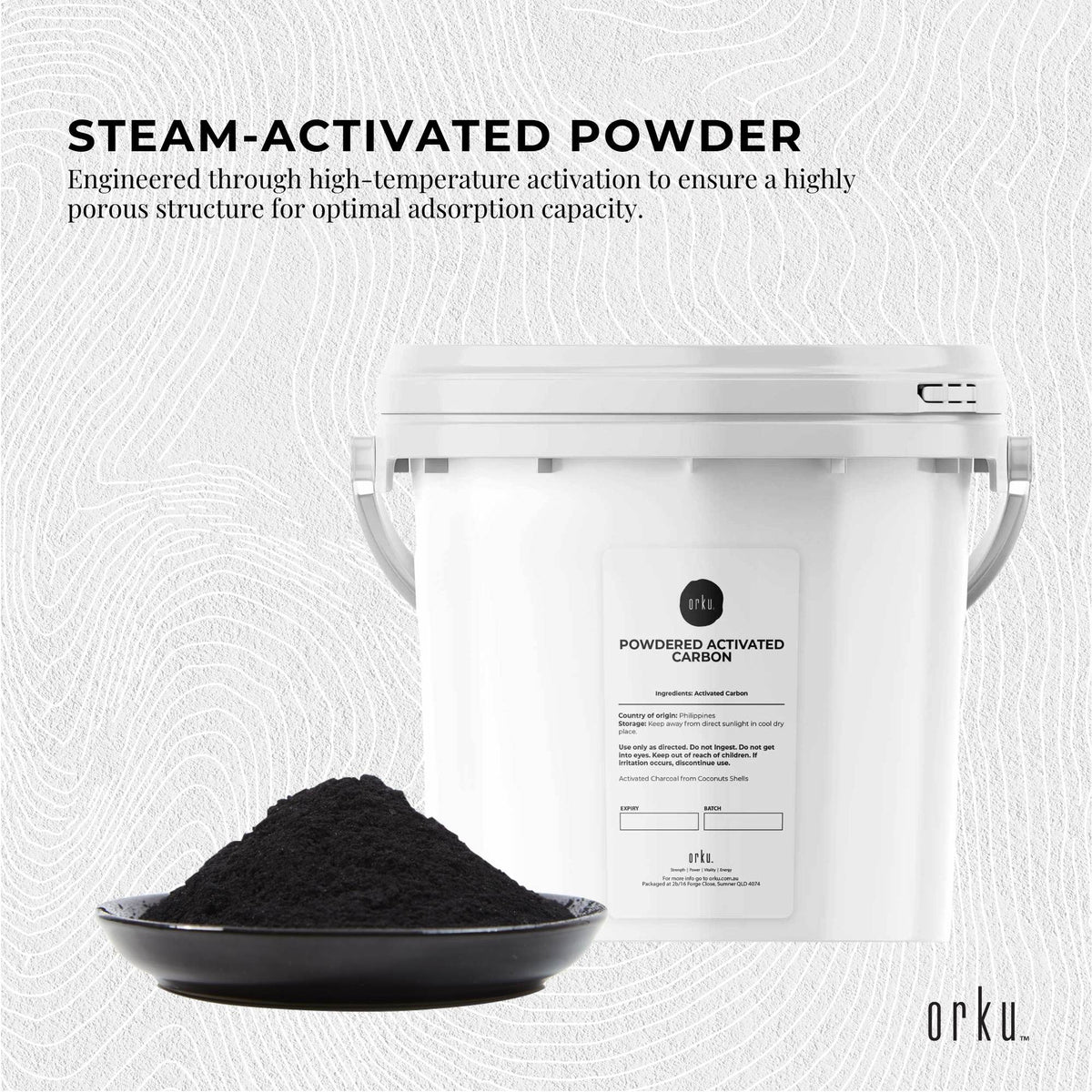 Orku 2.3Kg Activated Carbon Powder Coconut Charcoal Bucket - Water Filtration