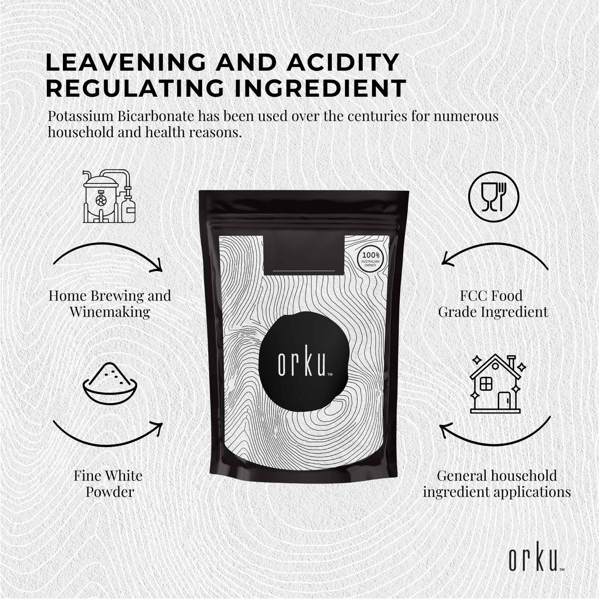 Orku 1Kg Potassium Bicarbonate Powder - Food Grade Pure FCC Brewing Baking
