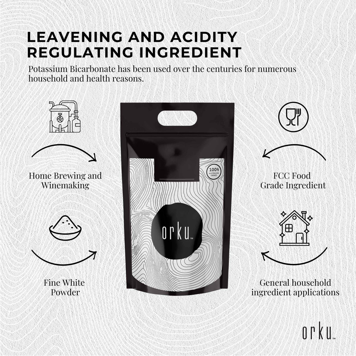 Orku 10Kg Potassium Bicarbonate Powder Bulk - Food Grade FCC for Brewing Baking