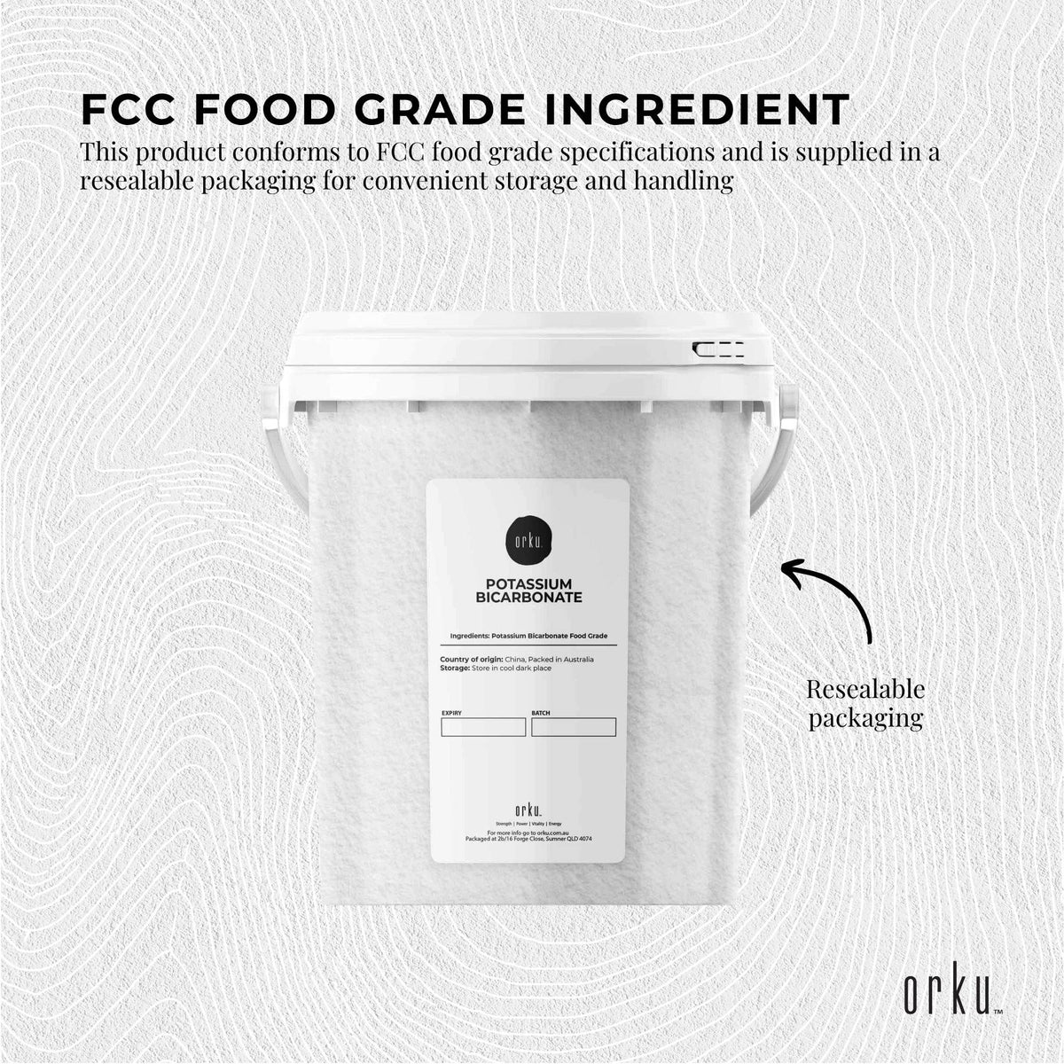 Orku 1.3Kg Potassium Bicarbonate Powder Tub Food Grade FCC for Brewing Baking