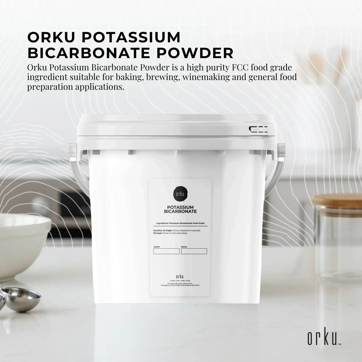 Orku 5Kg Potassium Bicarbonate Powder Tub - Food Grade FCC for Brewing Baking