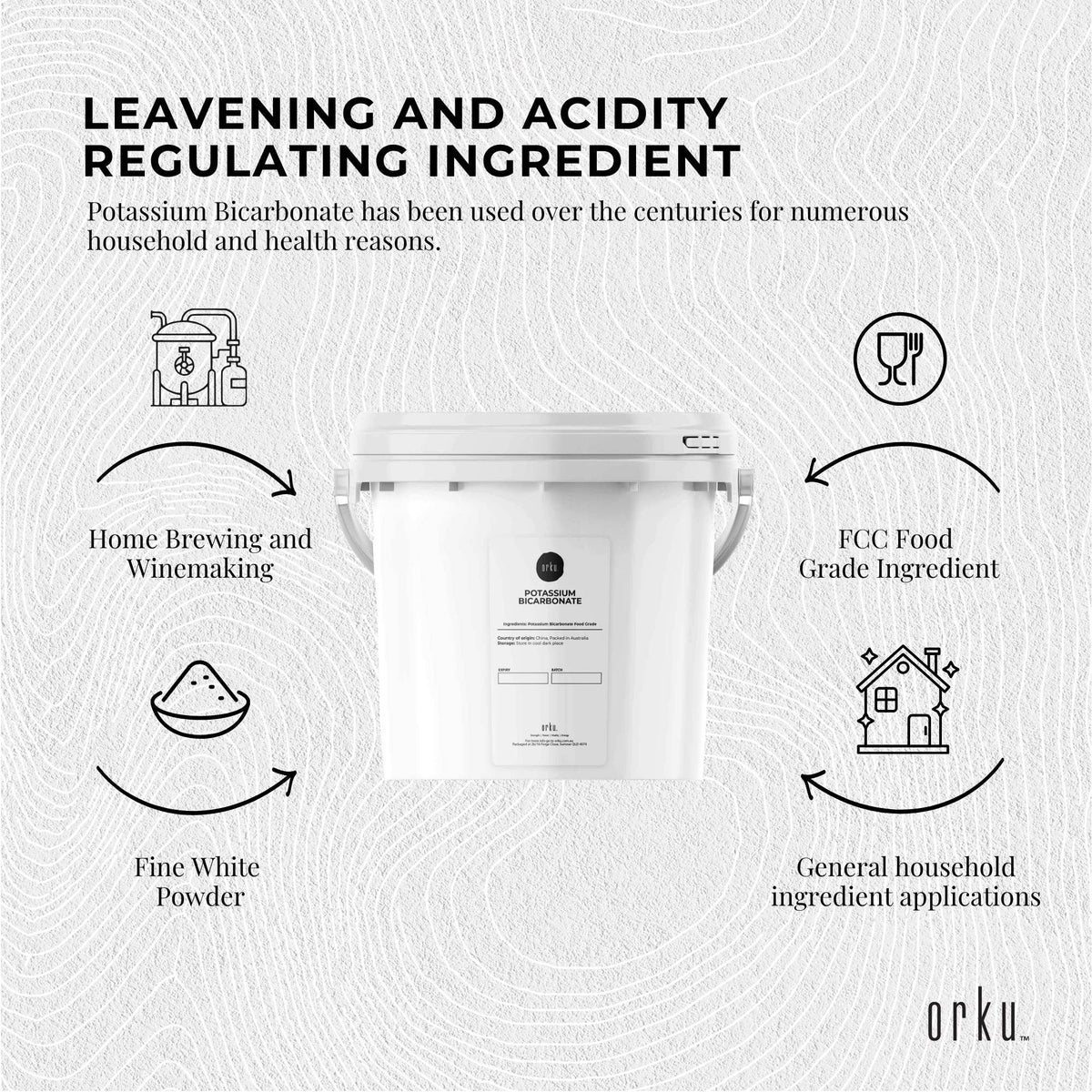 Orku 5Kg Potassium Bicarbonate Powder Tub - Food Grade FCC for Brewing Baking