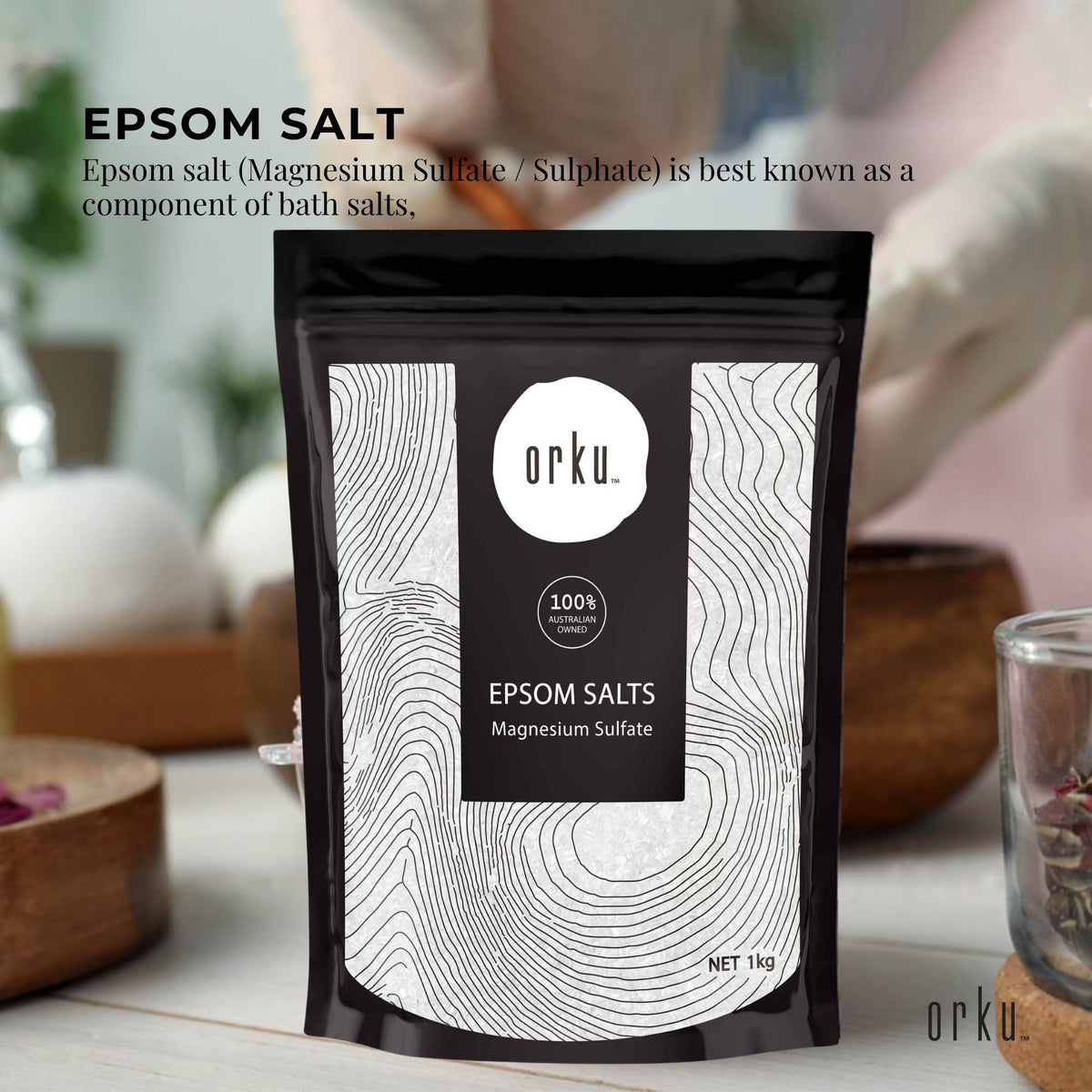 Orku 1Kg Epsom Salt Magnesium Sulphate Bath Salts Skin Body