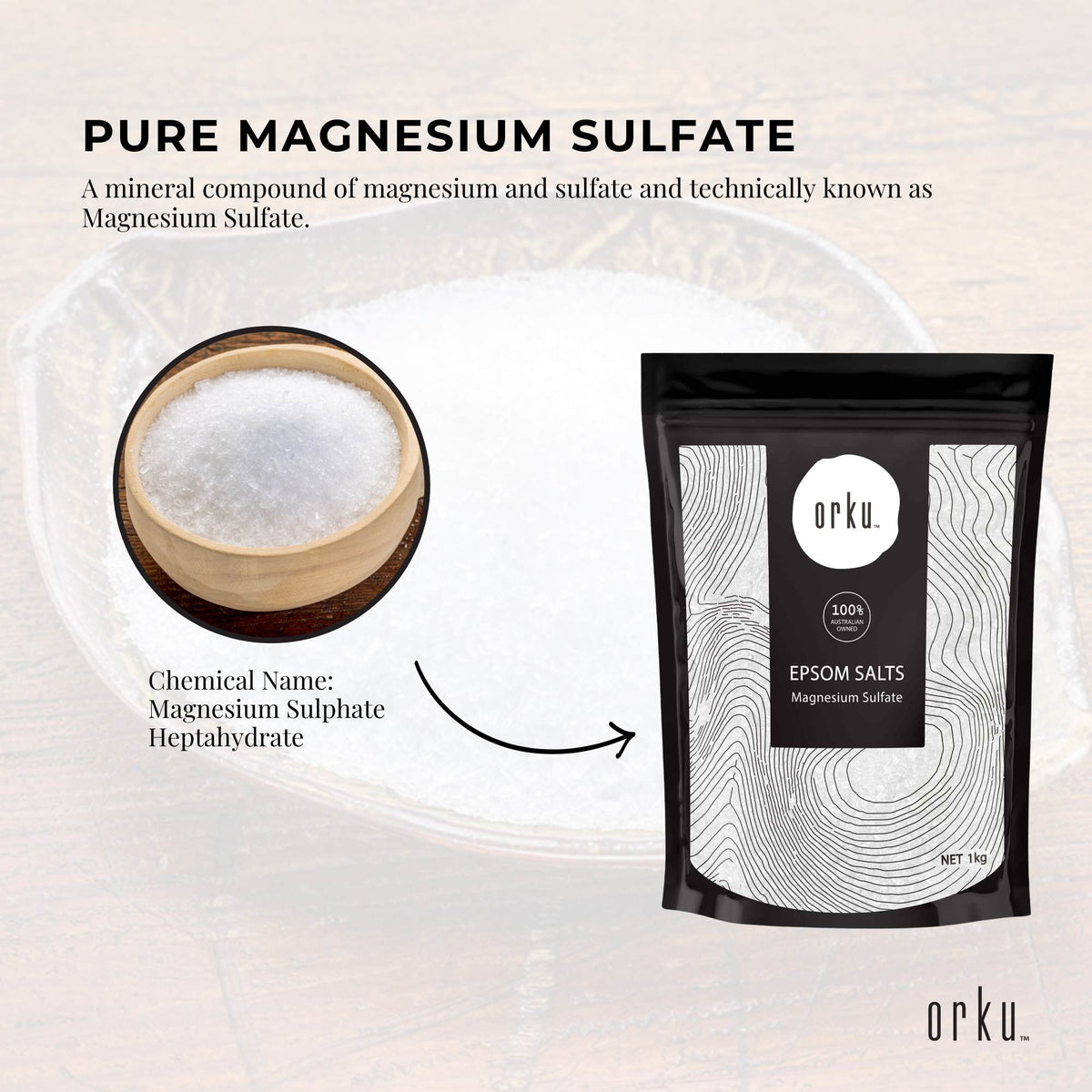 Orku 1Kg Epsom Salt Magnesium Sulphate Bath Salts Skin Body