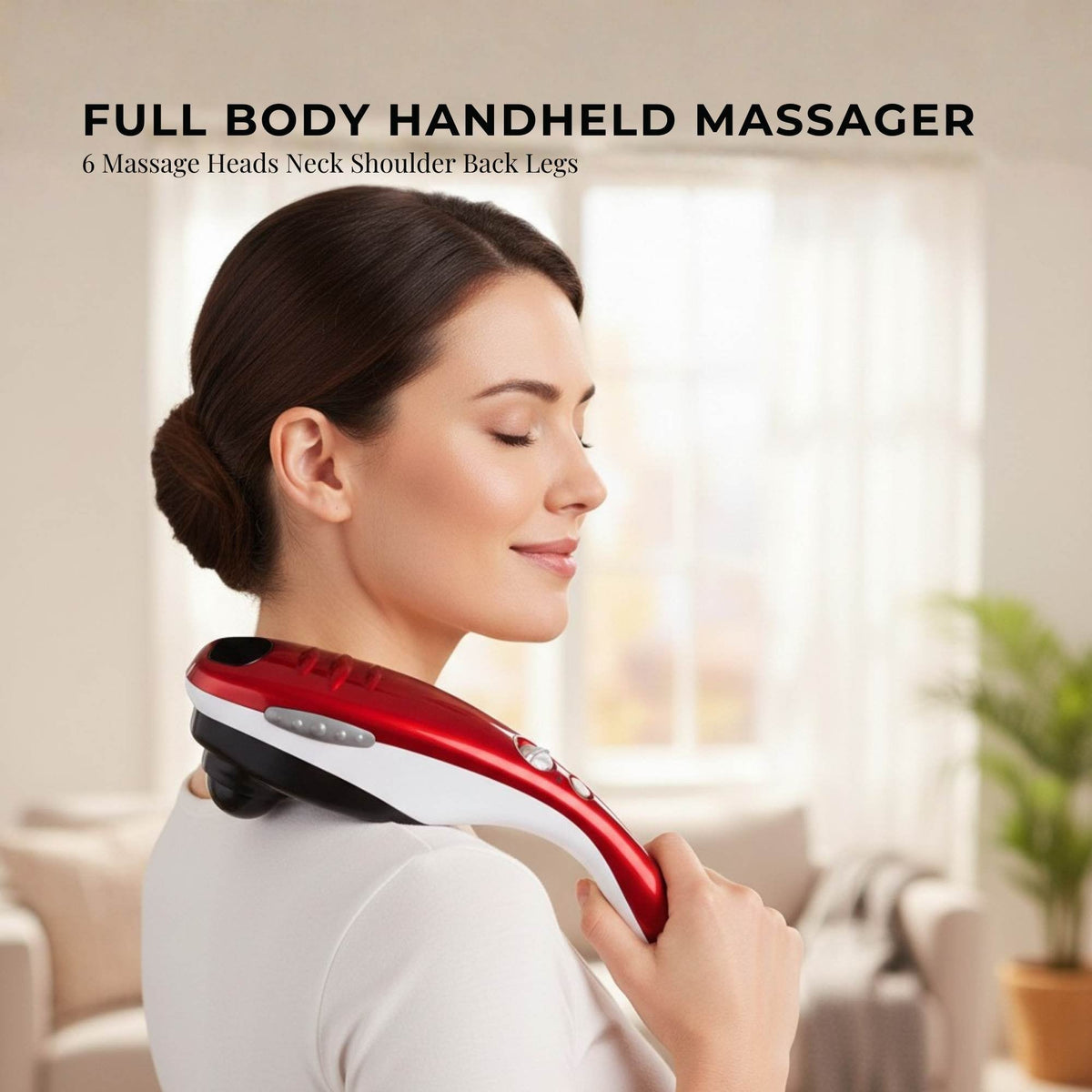 Orku Handheld Body Massager 6 Heads Adjustable Speed Neck Shoulder Back Legs Red