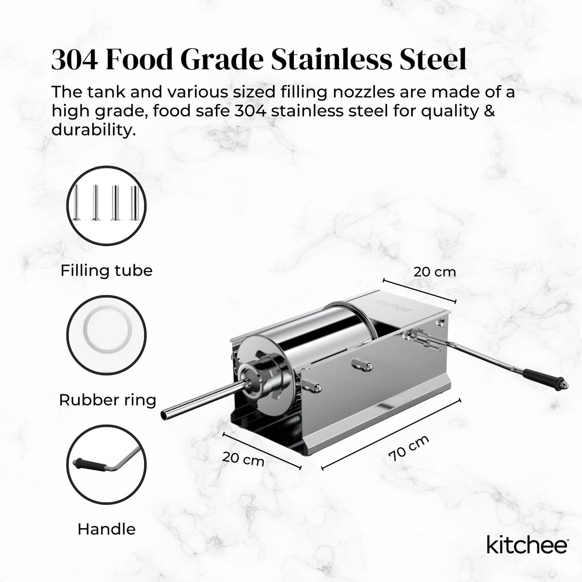 Kitchee 7L Manual Horizontal Sausage Filler - Stainless Stuffer Meat Press Machine