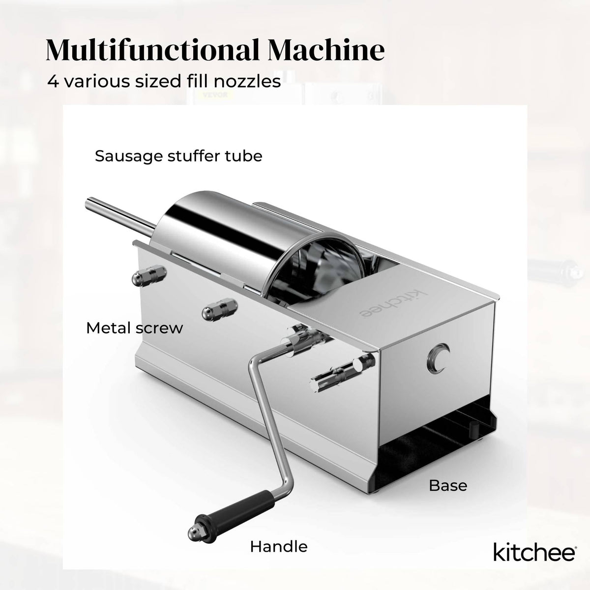 Kitchee 7L Manual Horizontal Sausage Filler - Stainless Stuffer Meat Press Machine