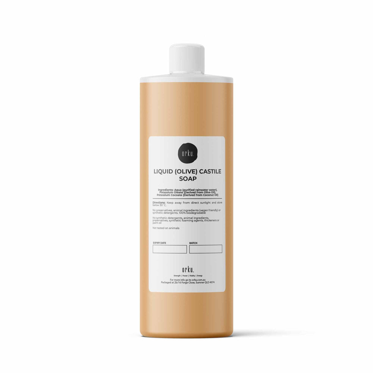 Orku 500ml Liquid Castile Soap - Pure Unscented Natural Olive Oil Base Concentrate