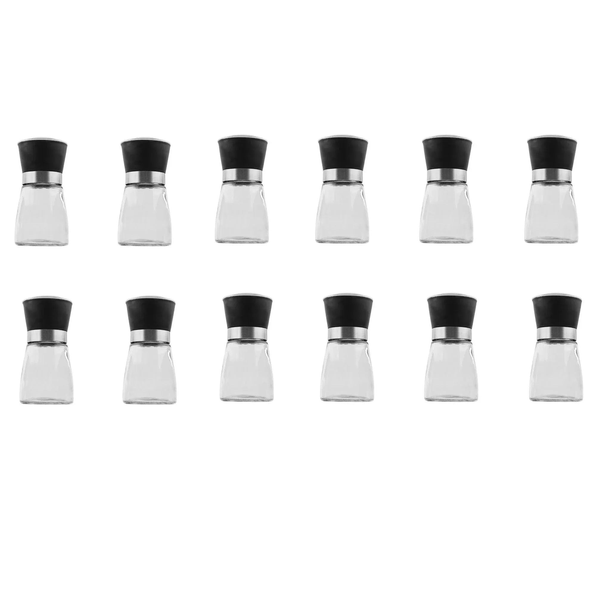 Kitchee 12x 150ml Glass Salt Pepper Grinder 13cm - Adjustable Ceramic Core