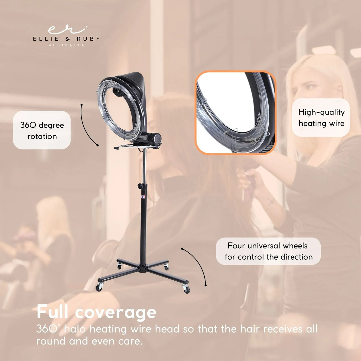 Ellie & Ruby Standing Hair Dryer Accelerator - 360 Rotating Halo Rolling