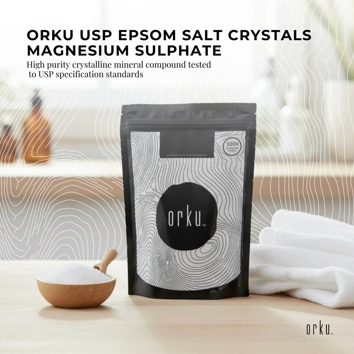 Orku 100g USP Epsom Salt Crystals Magnesium Sulphate - Bath Soak Salts