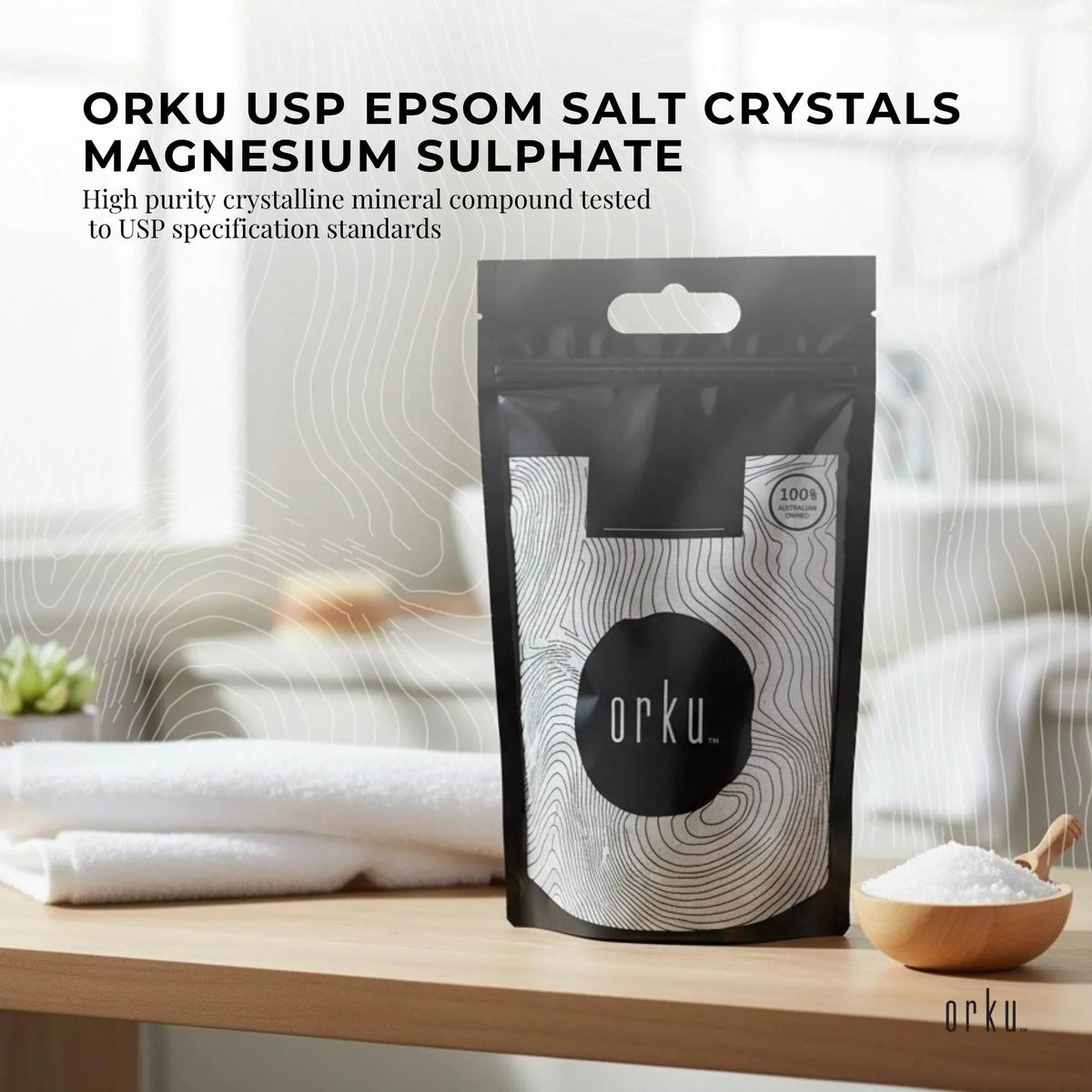 Orku 5Kg USP Epsom Salt Crystals Magnesium Sulphate - Bath Soak Salts
