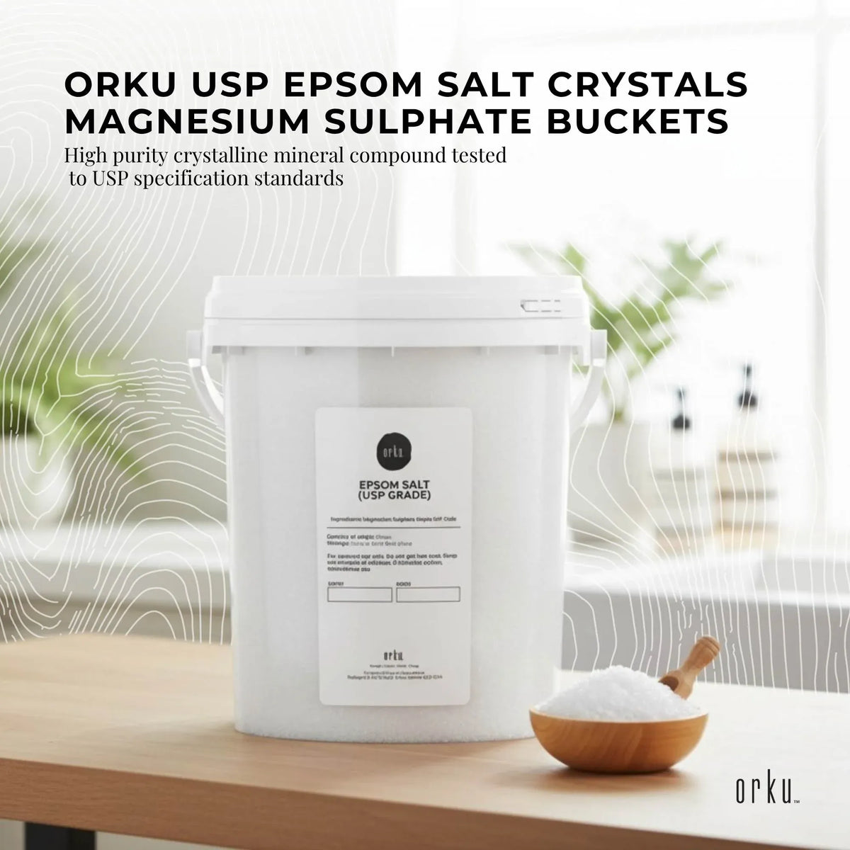Orku 1.3Kg USP Epsom Salt Crystals Magnesium Sulphate Tub - Bath Soak Salts