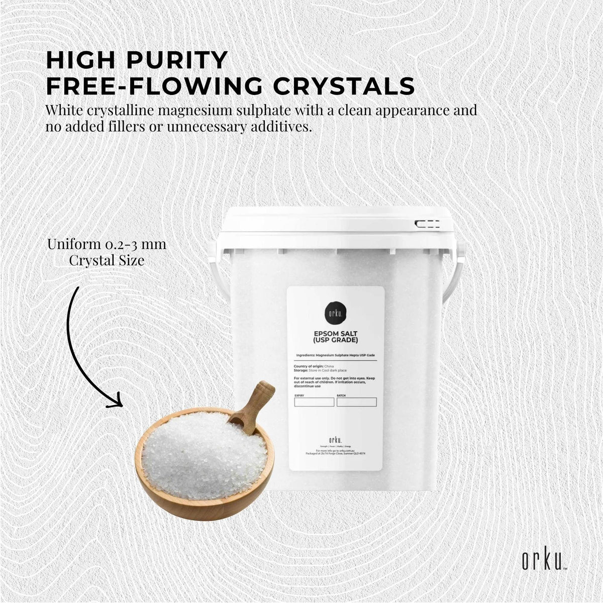 Orku 1.3Kg USP Epsom Salt Crystals Magnesium Sulphate Tub - Bath Soak Salts