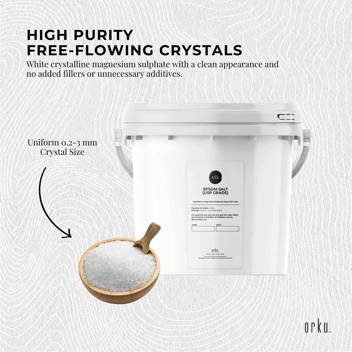 Orku 5Kg USP Epsom Salt Crystals Magnesium Sulphate Tub - Bath Soak Salts