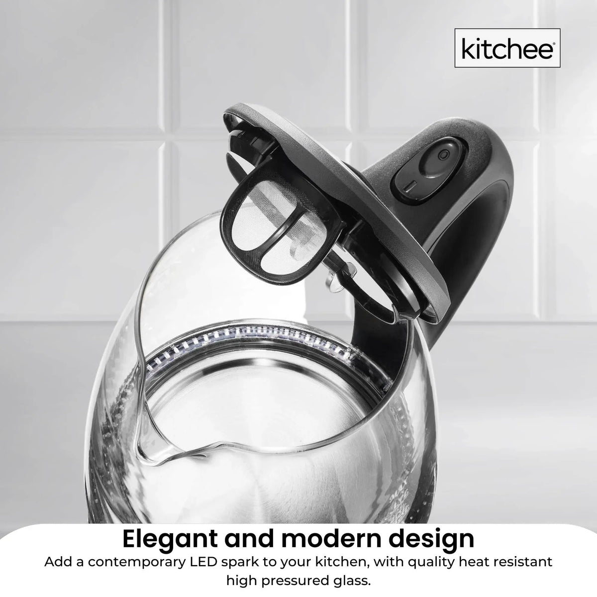 Kitchee 1.7L Glass Electric Kettle LED Light Cordless 360 Water Boiling Jug