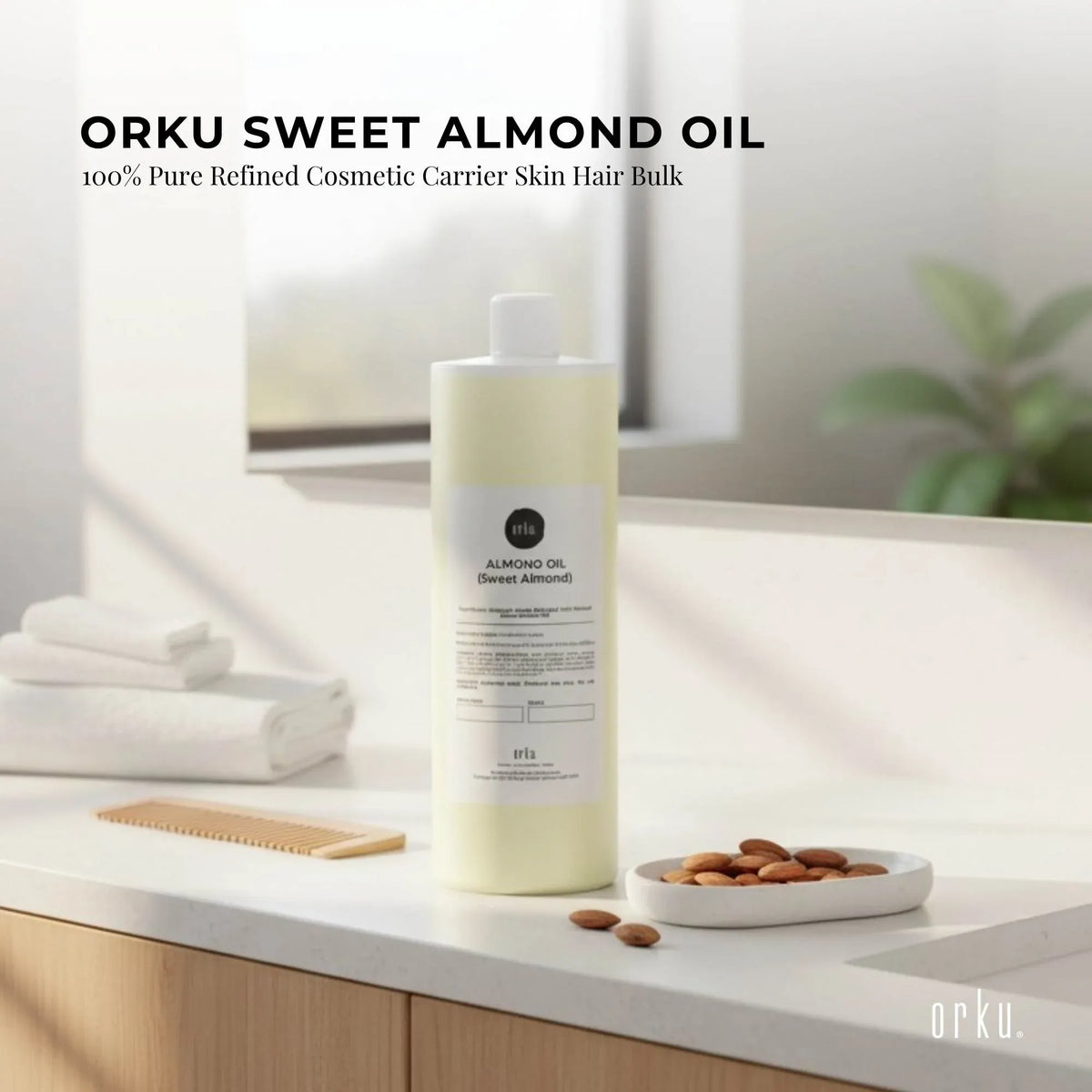 Orku 500ml Sweet Almond Oil 100% Pure Refined Cosmetic Carrier Skin Hair