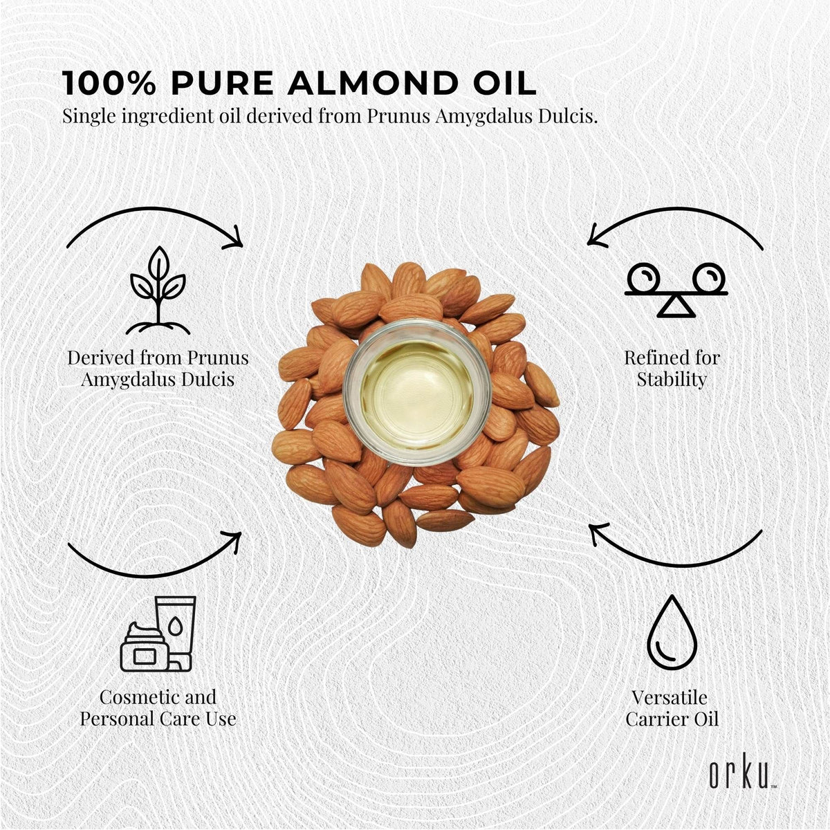 Orku 500ml Sweet Almond Oil 100% Pure Refined Cosmetic Carrier Skin Hair