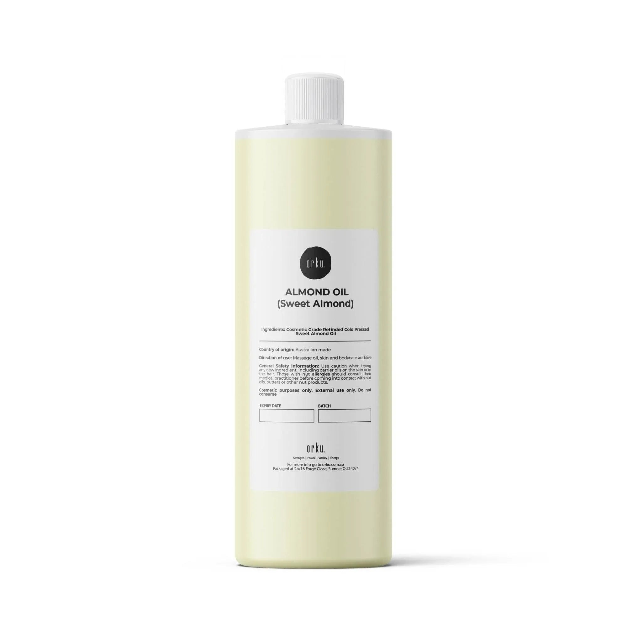 Orku 1L Sweet Almond Oil 100% Pure Refined Cosmetic Carrier Skin Hair