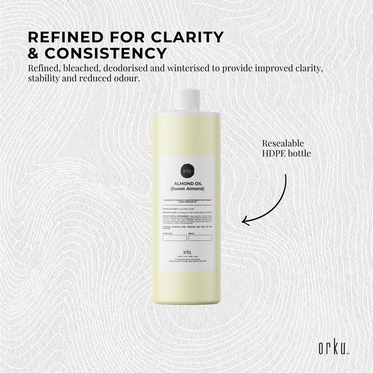 Orku 1L Sweet Almond Oil 100% Pure Refined Cosmetic Carrier Skin Hair