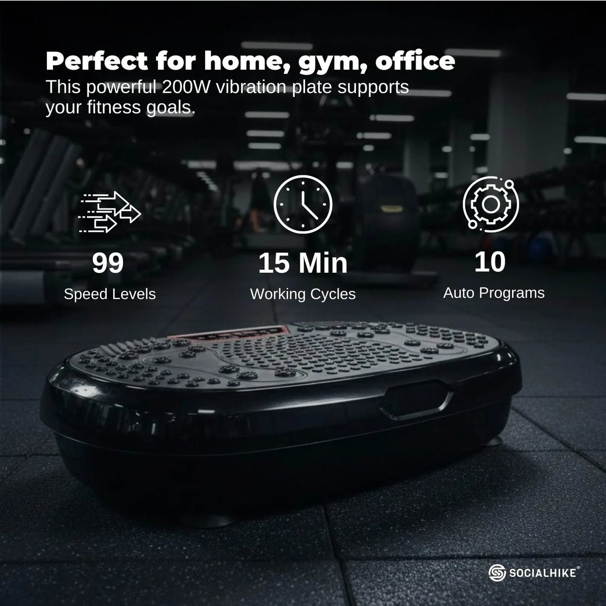 Social Hike 60cm Vibration Plate Machine Full Body Exercise Platform Black