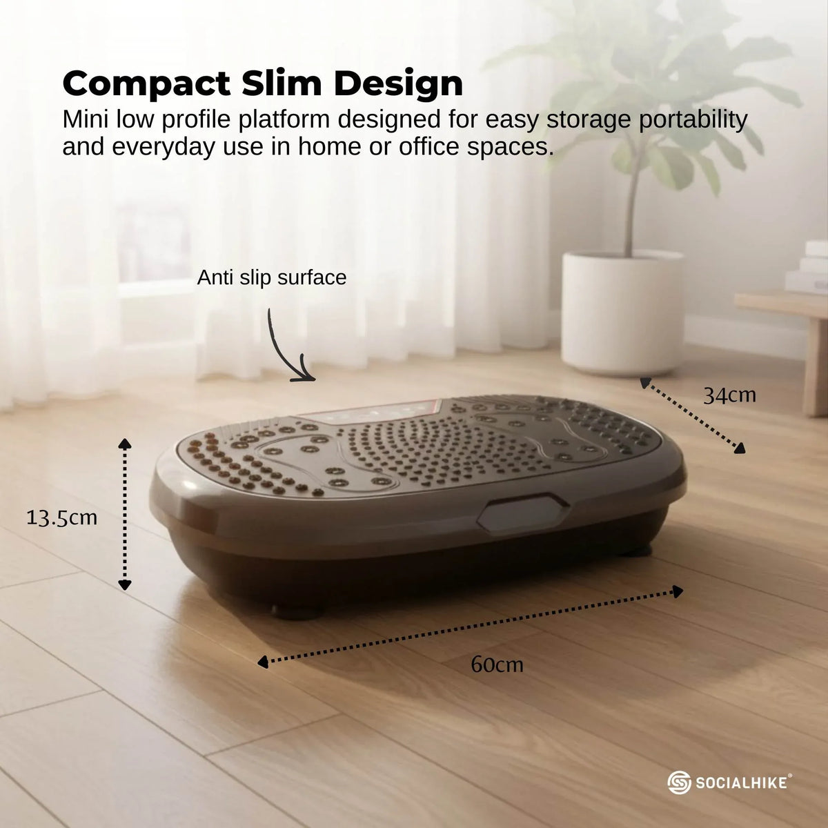 Social Hike 60cm Vibration Plate Machine Full Body Exercise Platform Black