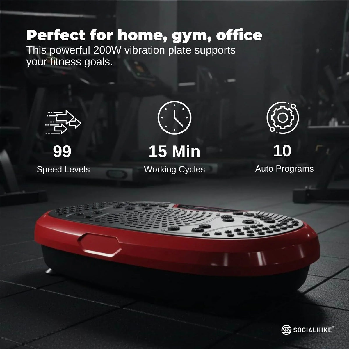 Social Hike 60cm Vibration Plate Machine Full Body Exercise Platform Red