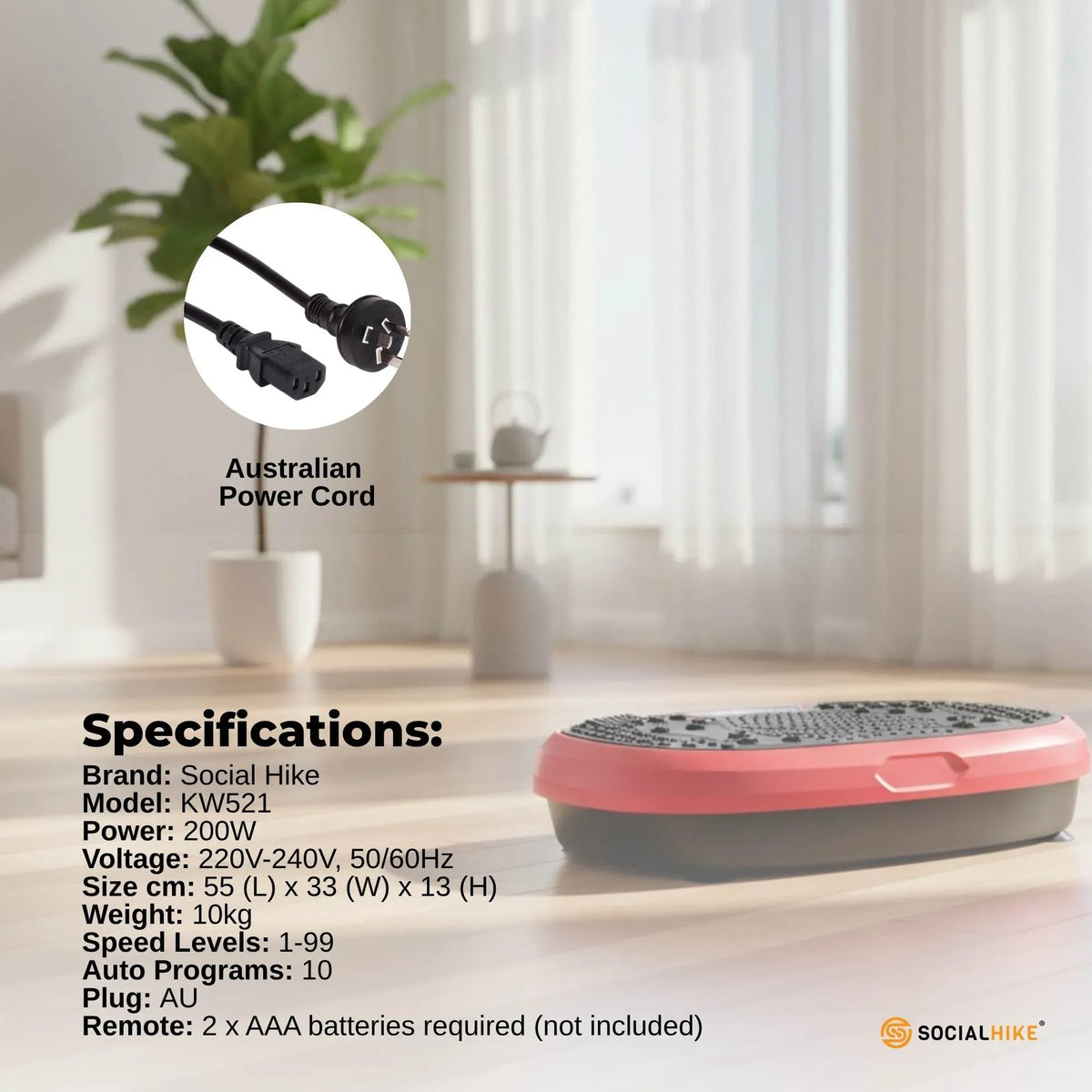 Social Hike 60cm Vibration Plate Machine Full Body Exercise Platform Red