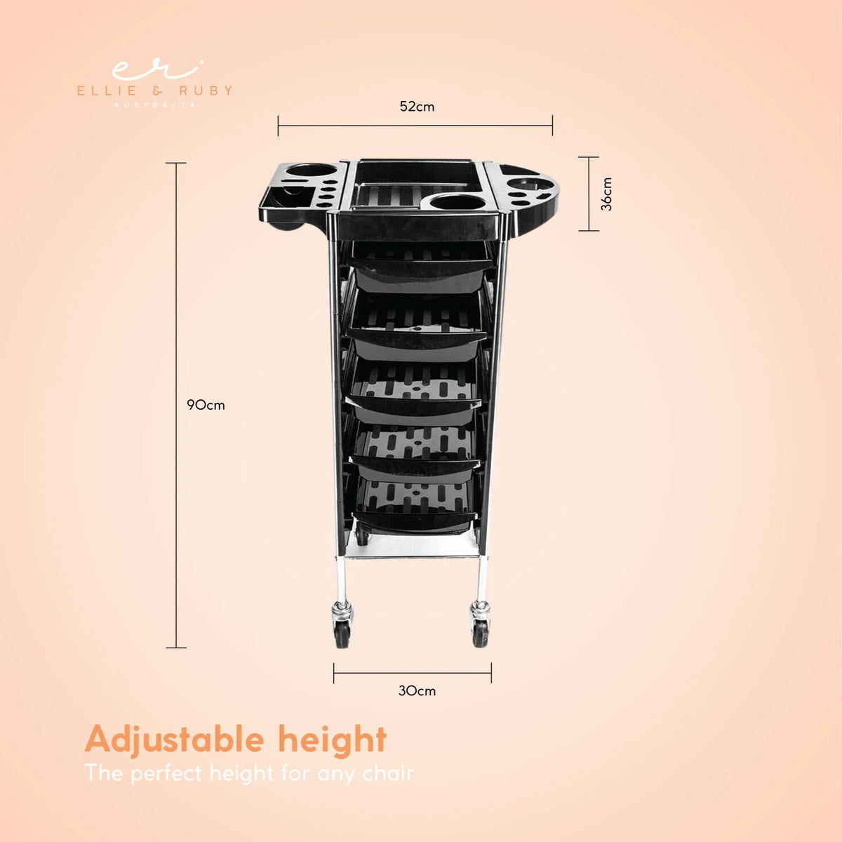 Ellie & Ruby Hairdressing Trolley 5 Drawer Hair Salon Beauty Rolling Cart