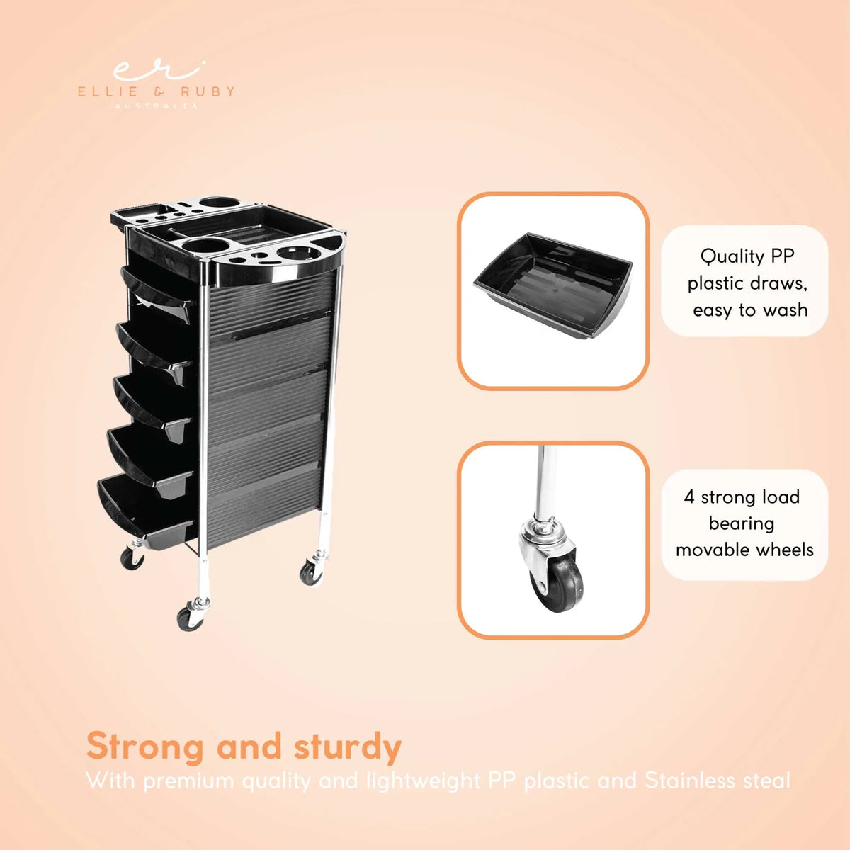 Ellie & Ruby Hairdressing Trolley 5 Drawer Hair Salon Beauty Rolling Cart
