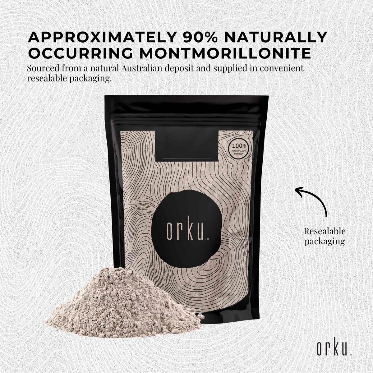 Orku 50g Organic Bentonite Clay Powder Cosmetic Grade Montmorillonite