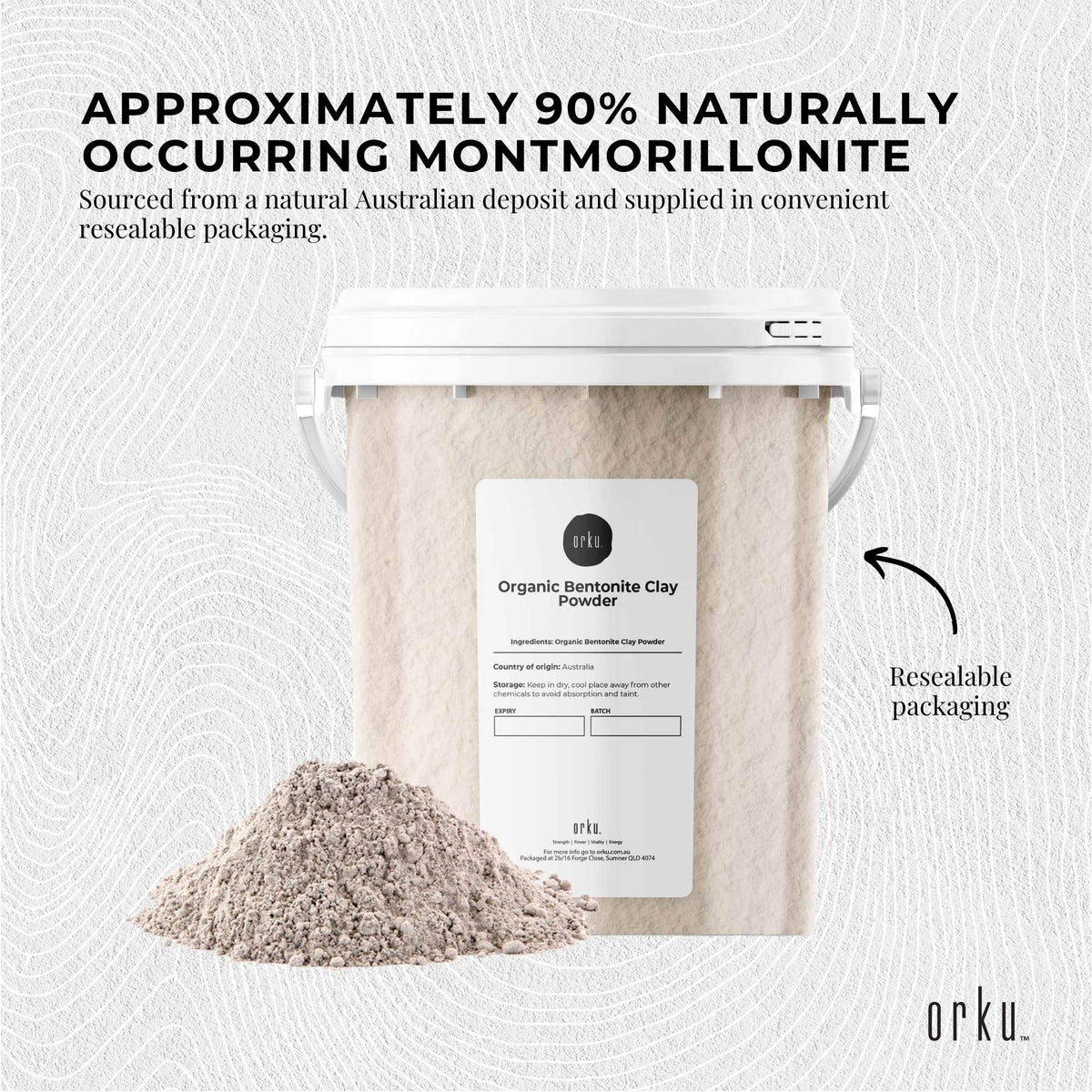 Orku 1.1Kg Organic Bentonite Clay Powder Cosmetic Grade Montmorillonite